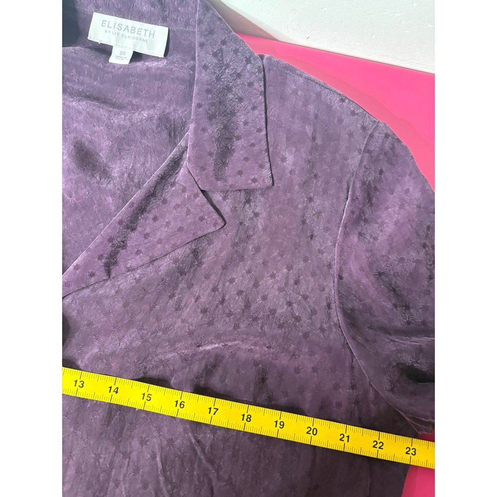 VTG 90s ELISABETH x LIZ CLAIBORNE Womens Plum Button Up Blouse 16 Office Retro - Picture 7 of 11